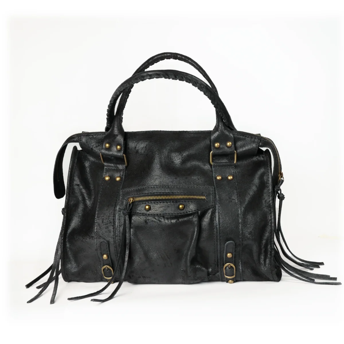 Borsa Maxi Bag pelle graffiata nera