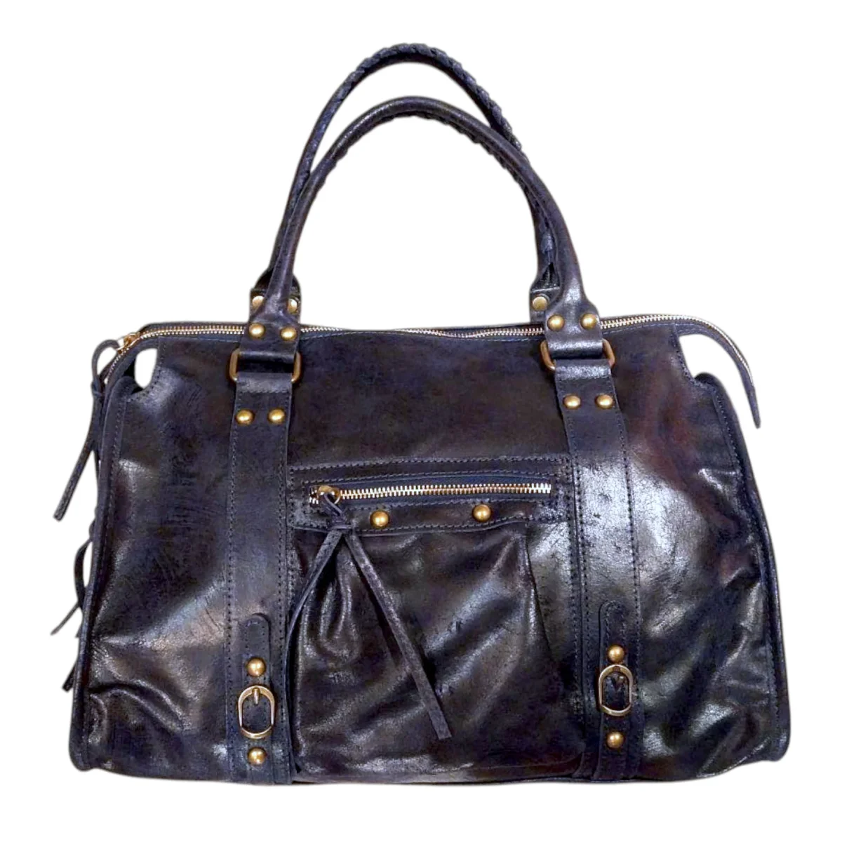 Borsa Maxi Bag pelle graffiata blu notte