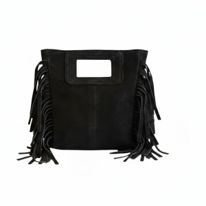 Borsa mini Suede con frange nero