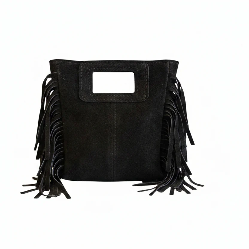Borsa mini Suede con frange nero