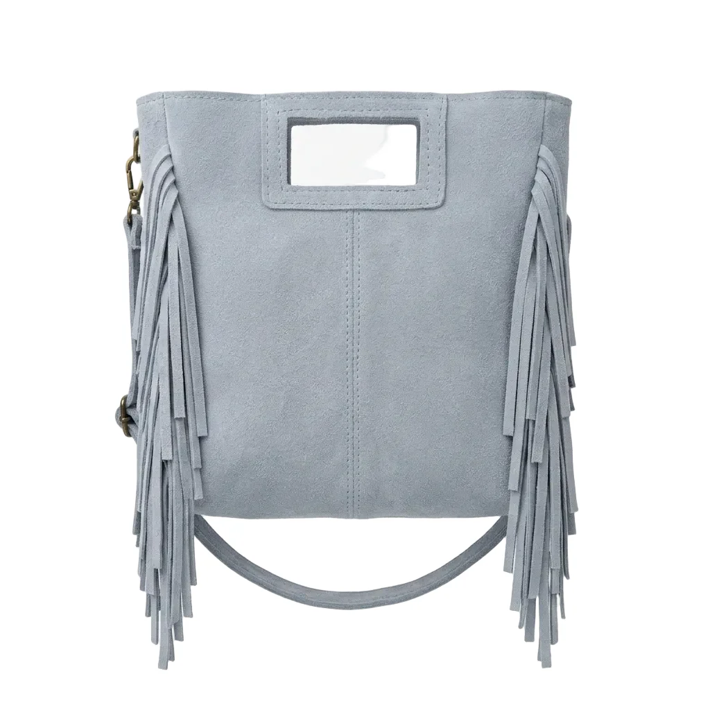 Borsa Maxi Suede con frange celeste