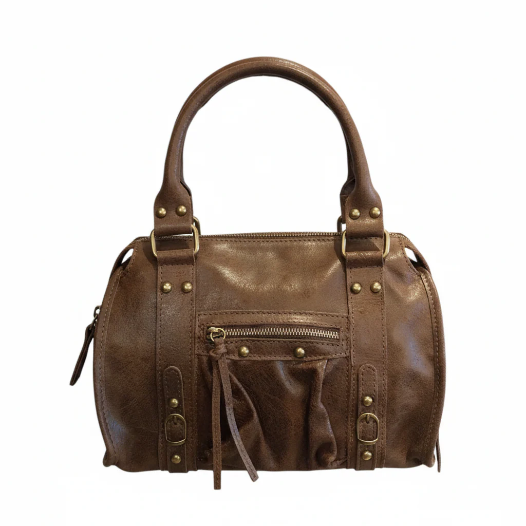 Borsa Media Bag pelle graffiata testa di moro